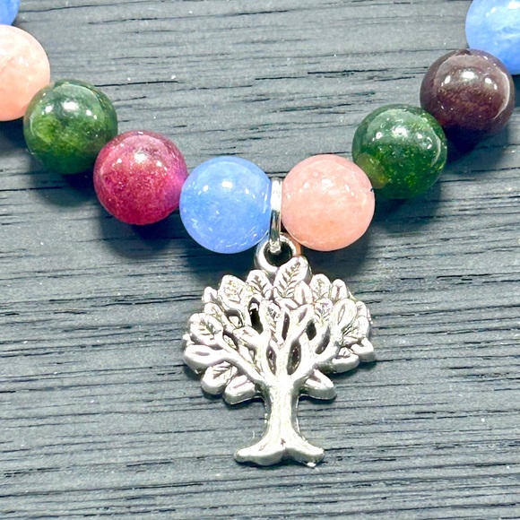 Handmade Tree Pendant Charm Bracelet with Natural Rose Quartz & Angelite Stones! - Picture 3 of 5